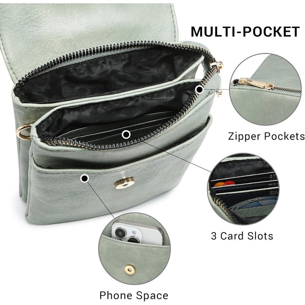 Vegan Leather Small Crossbody Bag for Women 3 Compartments Phone Wallet Travel - Picture 5 of 6